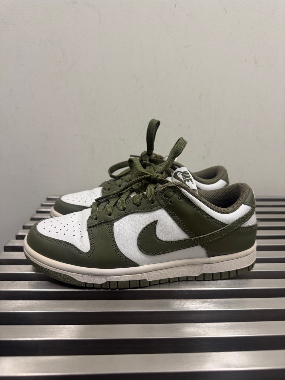 Nike Dunks Olive Green and White Low-Top Sneakers